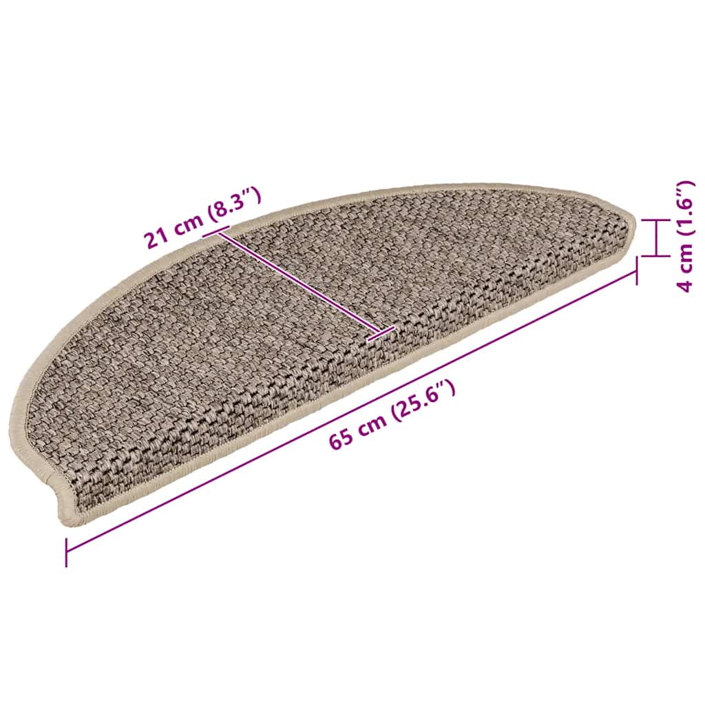 Self Adhesive Stair Mats Sisal Look 15 pcs 65 x 21 x 4 cm Dark Beige