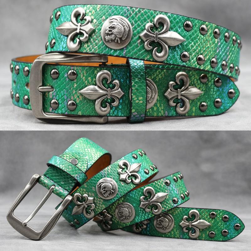 Original Punk Belt Men Women Skull Rivet Snake PU Leather Needle Buckle 105-125cm