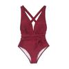Damenmode Lässiger roter einteiliger Badeanzug mit tiefem V-Ausschnitt und Riemen