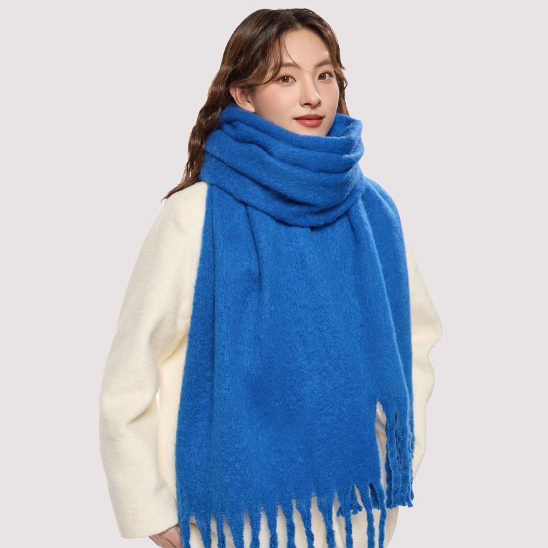 Winter New Mohair Women Scarf Girls Female Warm Thickened Solid Long Scarves Soft Coarse Braid Tassel Shawl Retro Wrap Shawls