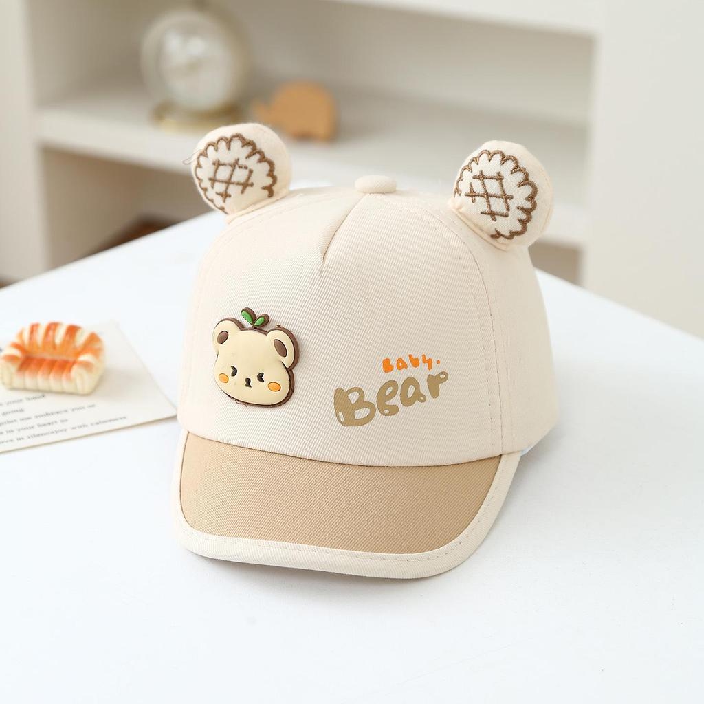 Cappellino da Sole per Bambini Stile Coreano con Orsetto Cartoon - Cappellino con Visiera a Blocchi di Colore per Bambini