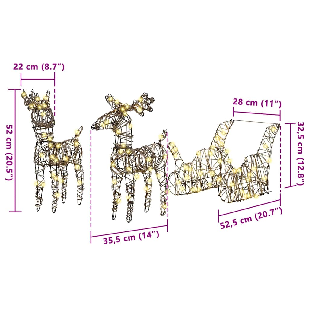 Reindeer Pull Sled Warm White 53 X 28 X 33 Cm Rattan