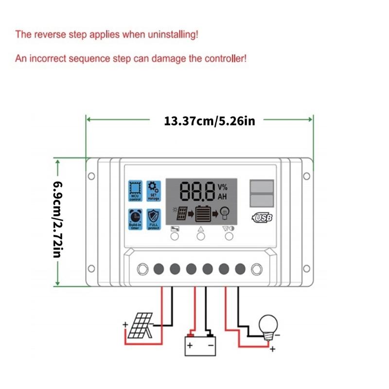 Solar Panel Regulator with LCD Display Double USB Port Solar Charging Controller for 12V 24V Systems Improved Control