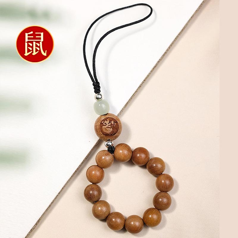 New model of 12 zodiac signs mobile phone chain for women, made of old peach wood, with old sandalwood mobile phone case lanyard and keychain Old peach wood model of t