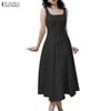 ZANZEA Damen Lässig Rundhals Sommer Ärmelloses Kleid