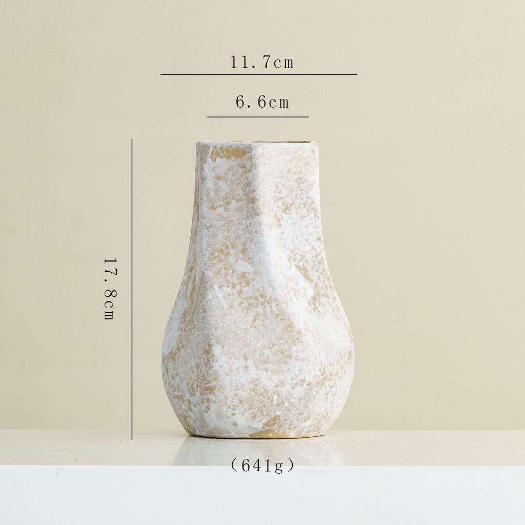 Shu Men Wabi-Sabi Stil Keramikkrug: Retro-Musterung, verwitterte Textur, Trockenblumen-Vase für Wohnzimmer- oder Esstisch-Dekoration