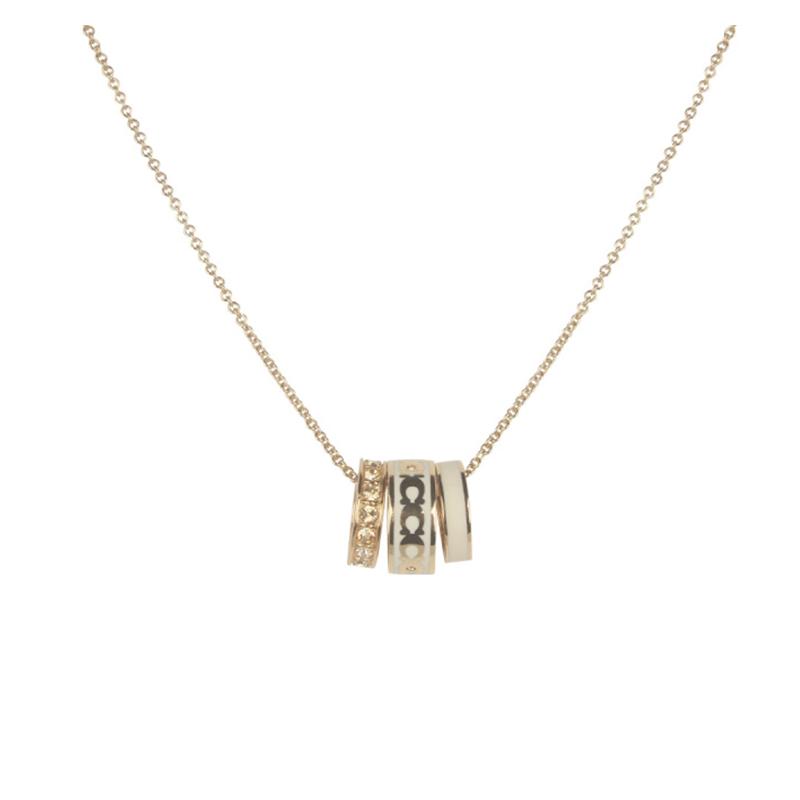 COACH Brand Engraving Enamel Brass Crystal Necklace Women s Gold