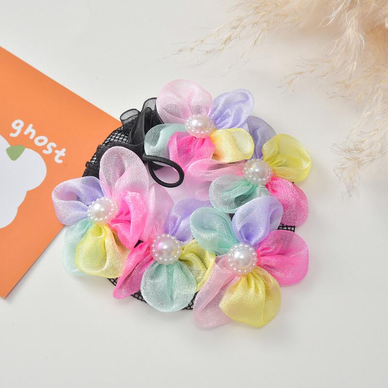 Children's Pearl Flower Hair Net for Buns