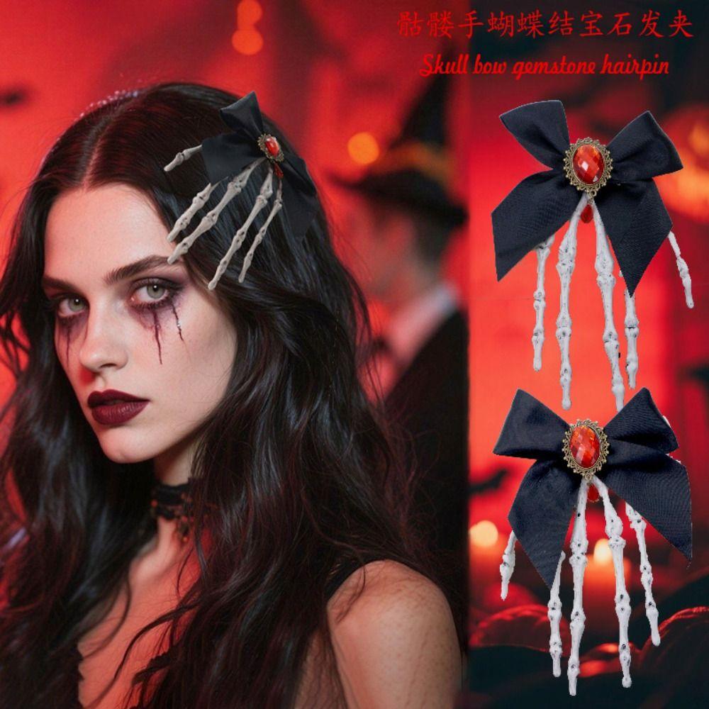 Rhinestone Ghost Claw Hair Clip Gothic Halloween Headwear Retro Skeleton Hand Hairpin  Women