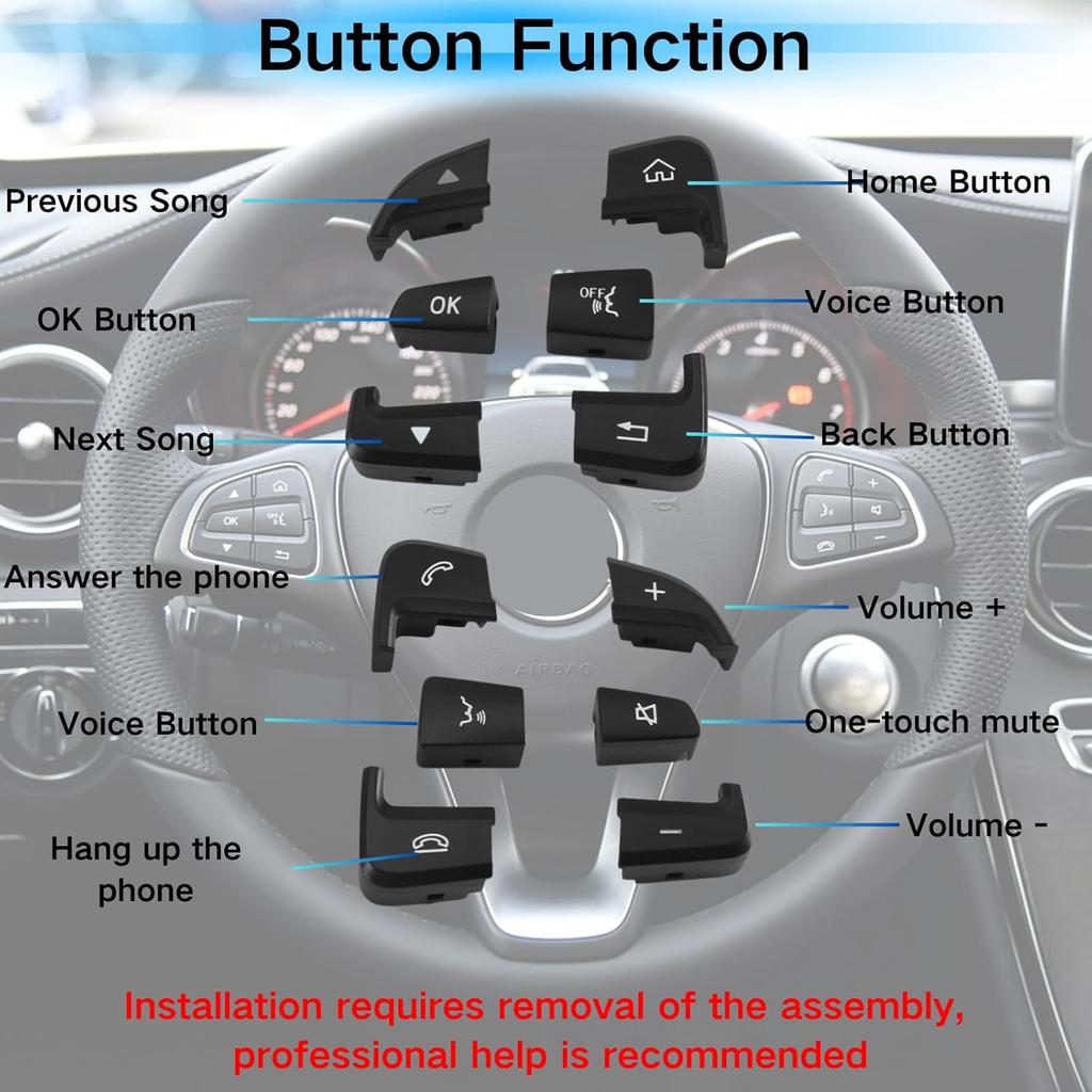 Car Steering Wheel Button Cover Replacement for Mercedes Benz C Class 2014-2018 GLC Class 2015- W205 W253 C180 C200 C300 GLC260 GLC300 Voice Audio