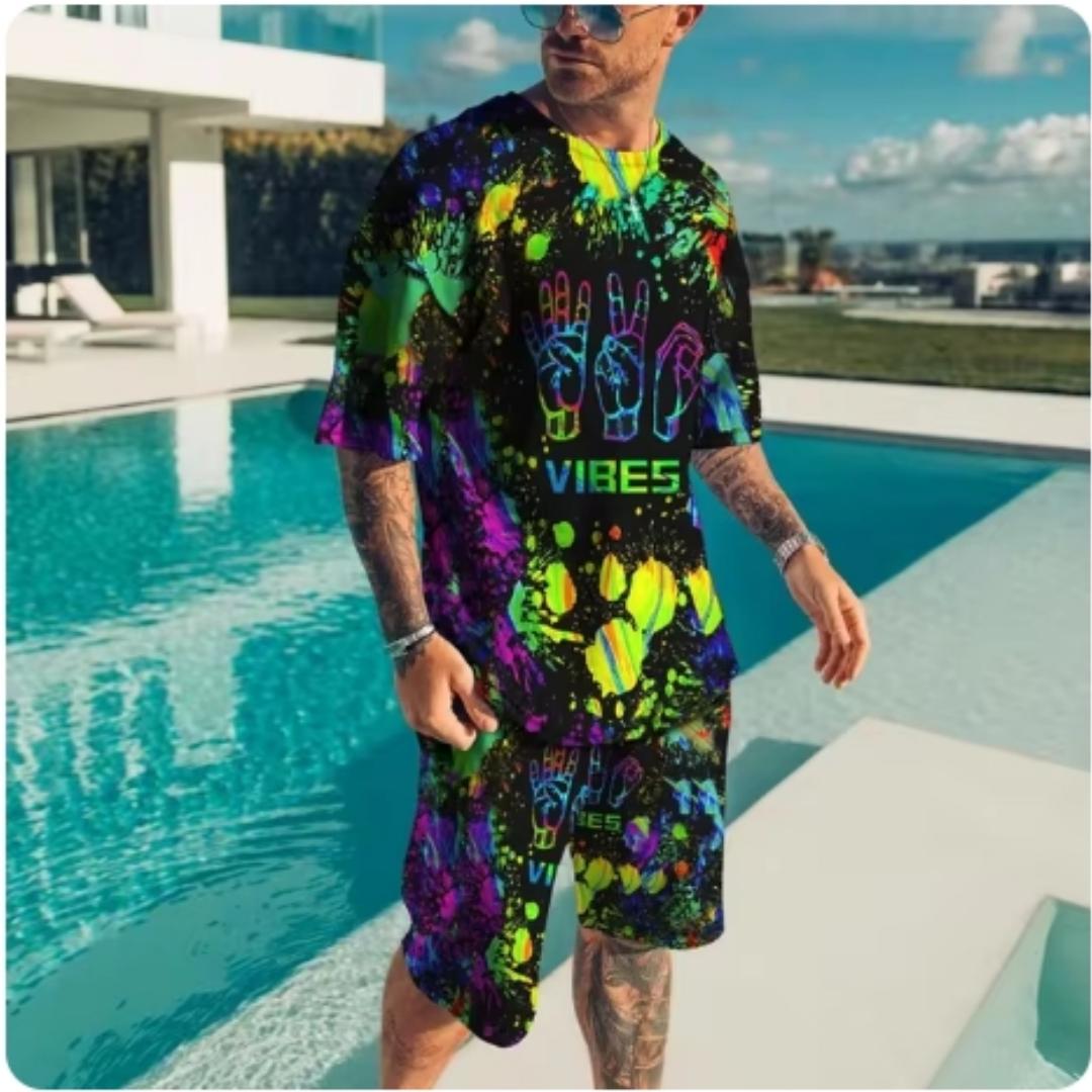 

Летний мужской комплект спортивных костюмов, модный повседневный комплект с короткими рукавами, праздничный стиль, 3D-принт, мужская футболка + шорты, брюки, костюмы, мужская одежда 6XL