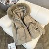 Winter-Steppjacke mit Kapuze, mittel und lang, Pelzkragen, warmer Innenfutter, überbacken, Damen, neue abnehmbare, verdickte Steppjacke