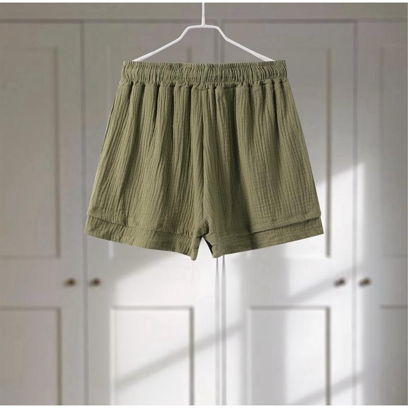 Wrinkled Lace-up Wide Leg Short Pants Set Wrinkled Fabric Woman Solid Long Sleeve Pockets Cotton Shirt Shorts 2-Pieces Sets Casual Loose Outfit