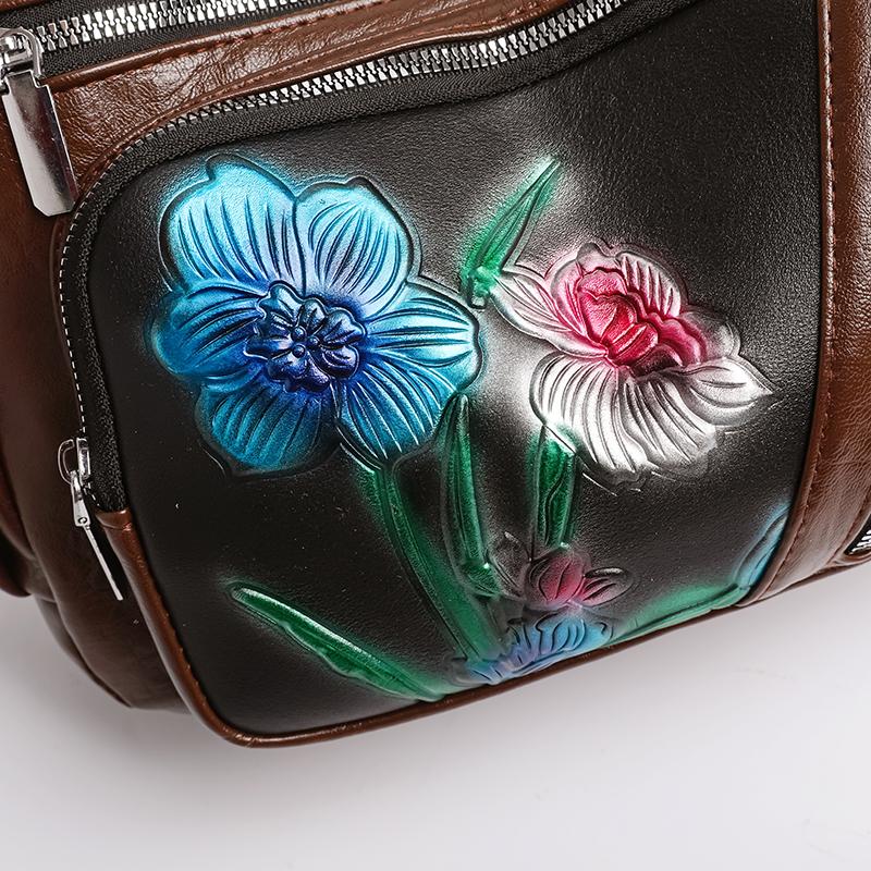 Flower Crossbody Bag Mittleren Alters Muttertasche Damen Weiches Leder Große Kapazität Umhängetasche
