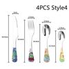 1/4Pcs Animal Cartoon Cute Fork Stainless Steel Children Spoon Fork Children Kids Cutlery Set Tableware Dinnerware Supplies Gift