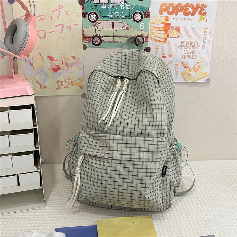 Student Schoolbag Women's Lightweight Water-repellent Plaid Backpack Travel Backpack
