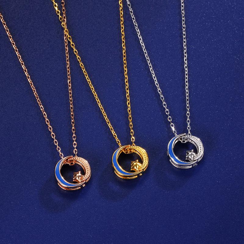Romantic Galaxy Necklace Women's Versatile Light Luxury Niche Design Sense A Three-Belt Star and Moon Pendant