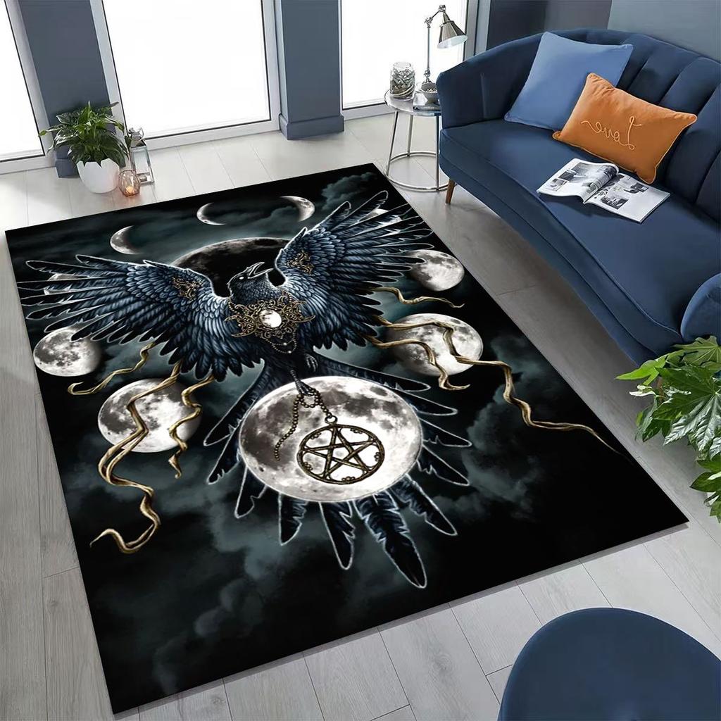 3D Norse Viking Oding Raven Crow Skull Huginn Muninn Rug for Bedroom Living Room Sofa Home Doormat Decor,kids Non-slip Floor Mat