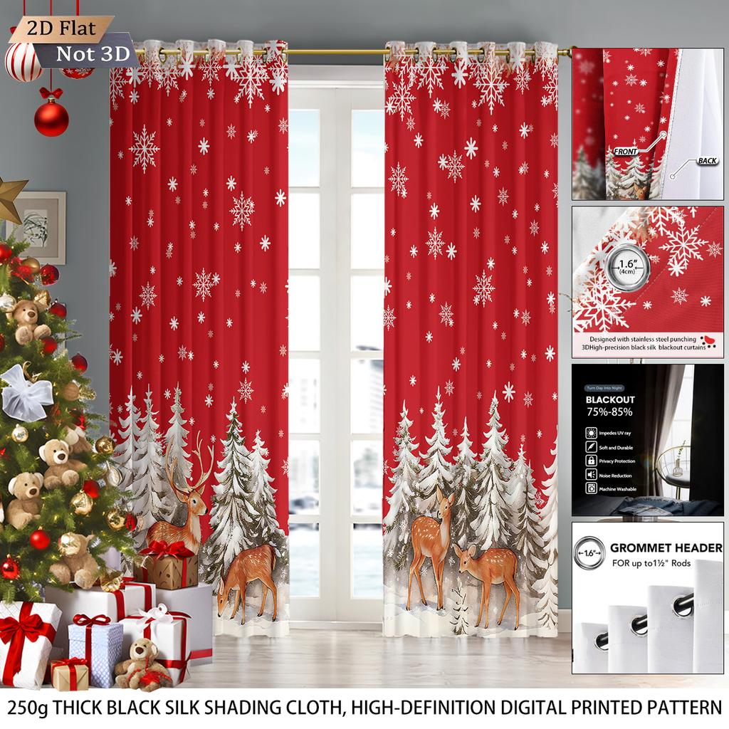 2 Stück Merry Christmas rot bedruckte Verdunkelungsvorhänge mehrere Größen Wohnzimmer Isolierung Feiertagsdekoration   einfach zu installieren
