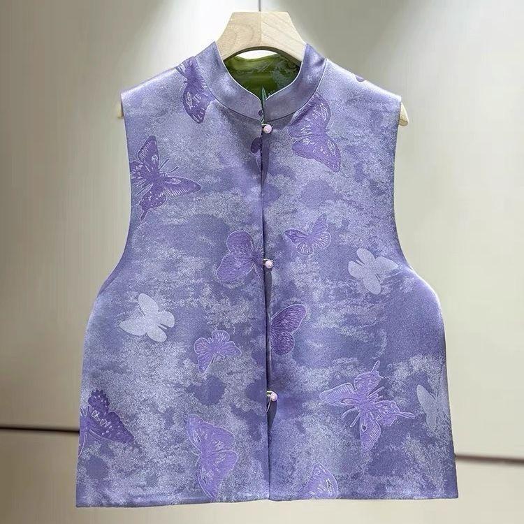 

Фиолетовый жилет стример бабочка женский высокий класс 2025 ранняя весна новый воротник-стойка ретро стиль жилет L (recommended 100-57.5 kg) фиолетовый