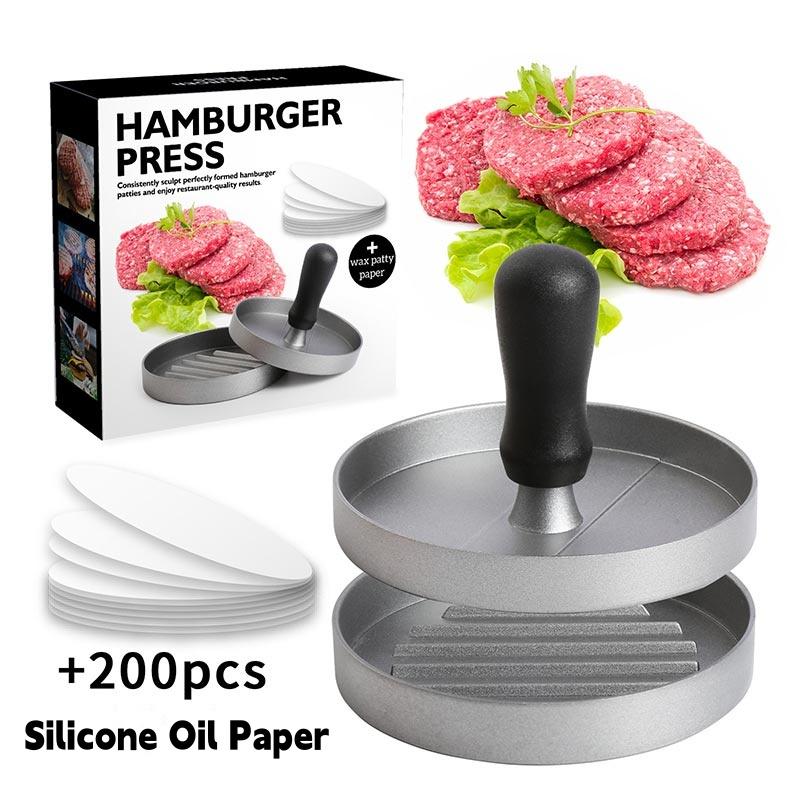 Aluminum Alloy Hamburger Meat Compactor,Plastic Handle Round Food Shrimp Cake Beef Cake Mold,Press Type Hamburger Meat Press