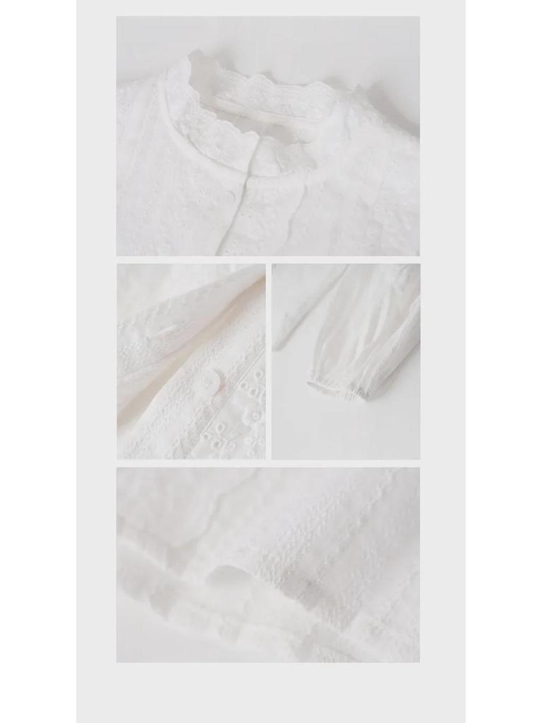 NEWOPEN 2025 Frühes Frühlingshemd im französischen Stil mit Stehkragen und Rüschensaum