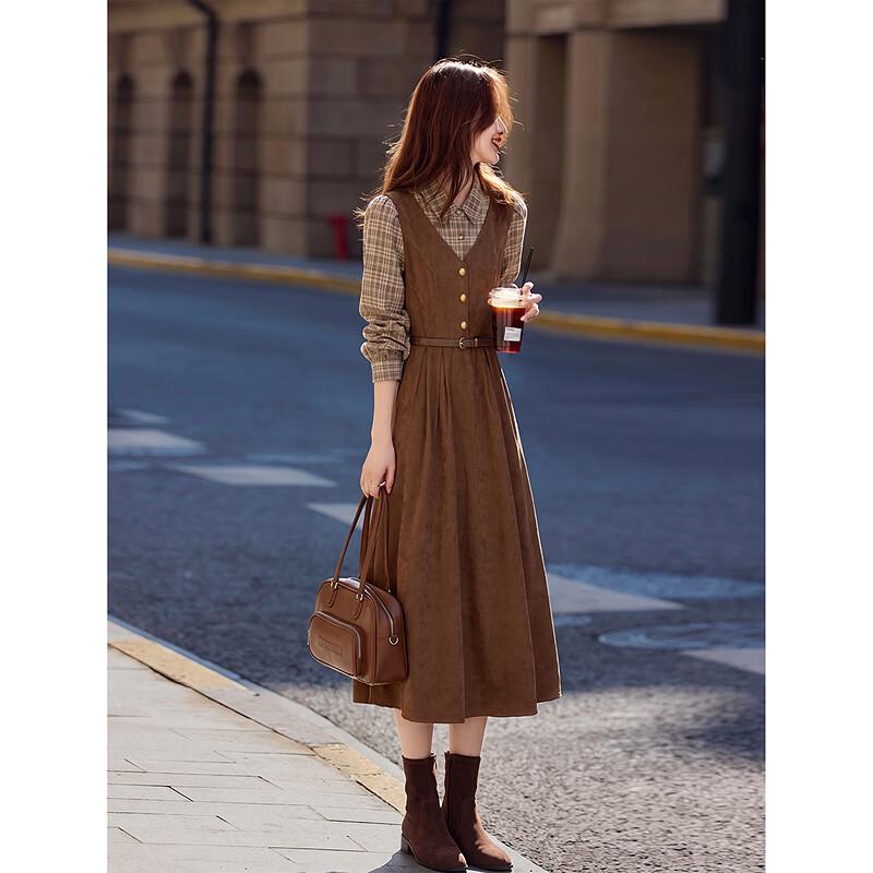 Autumn Faux Suede Patchwork Shirt Dress