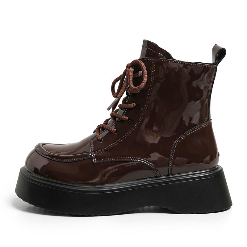 Super Yuan Martin Boots Women's 2025 Autumn and Winter New Thickness Leather Women's Boots Locomotive Wind Side Zipper Piled Thickened Short Boots