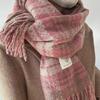 Korean-Style Rose Pink Plaid Scarf: Soft, Warm, Trendy Tassel Shawl for Women