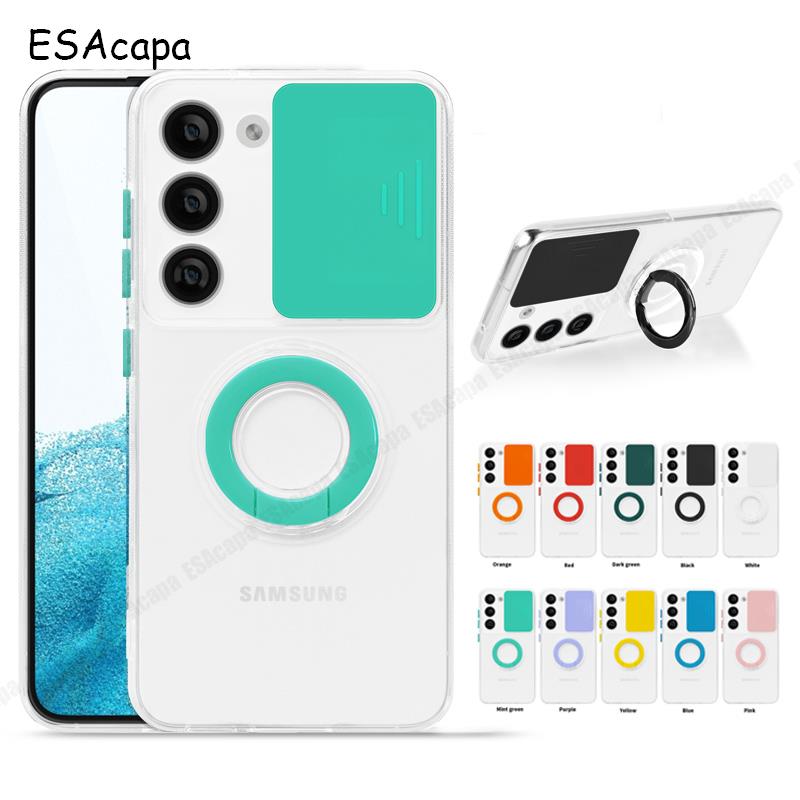 

Для Samsung S23 ULTRA 5G Прозрачное кольцо Держатель держателя телефона Чехол для Galaxy S23 S22 Plus Slide Lens Защита камеры Прозрачная мягкая силиконовая задняя крышка