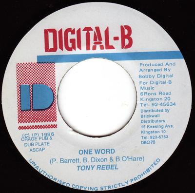 7inch Record TONY REBEL - One Word None Digital-B 1996 Jamaica Reggae, Ska & Dub Used
