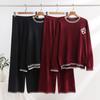 Casual Suit Women's Clothing Autumn and Winter New Simple Long-sleeved Sweater Knitted Sweater Wide-leg Pants Large Size Mercerized Cotton Suit