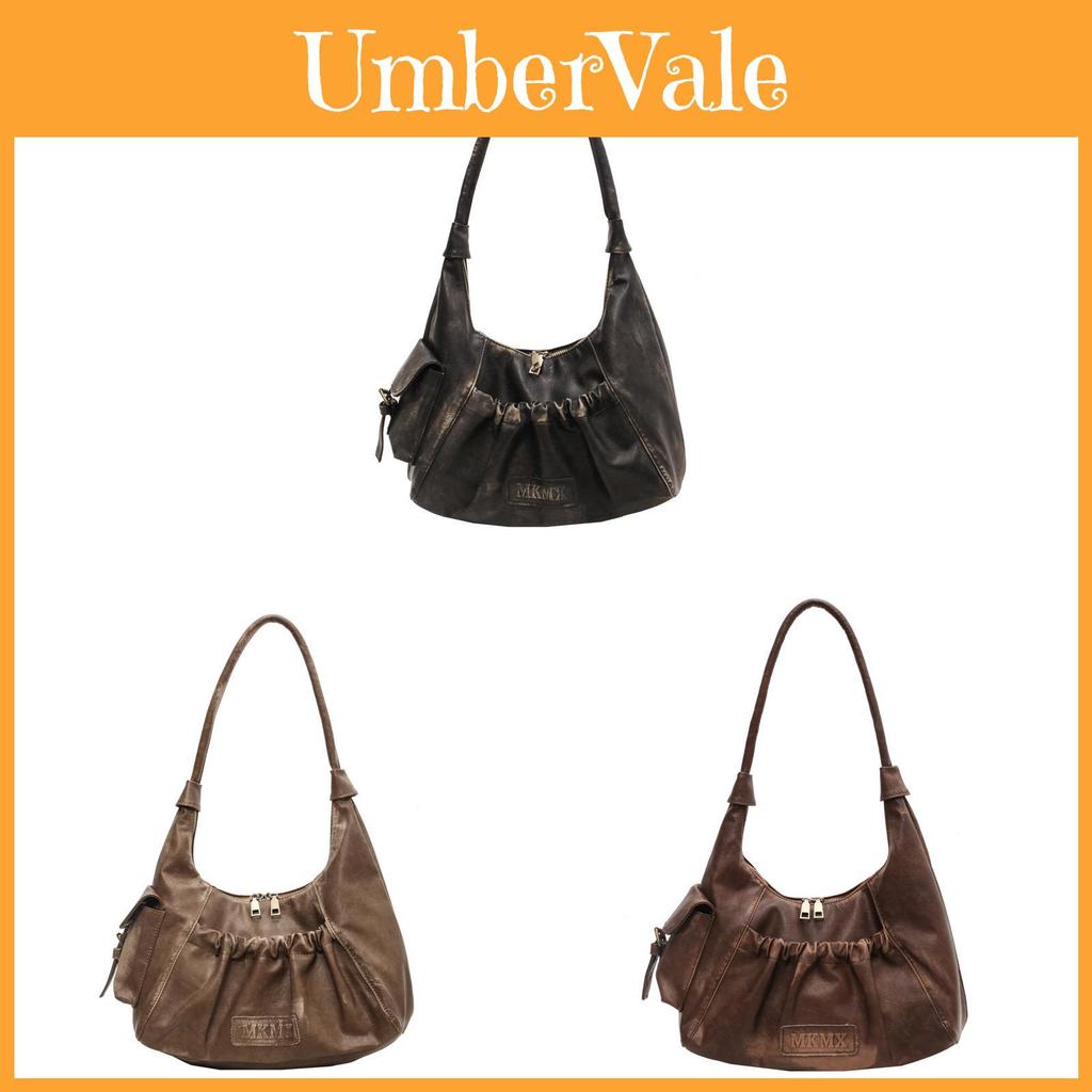 Retro Chic Pu Folded Shoulder Bag For Daily Use With Zipper Pocket