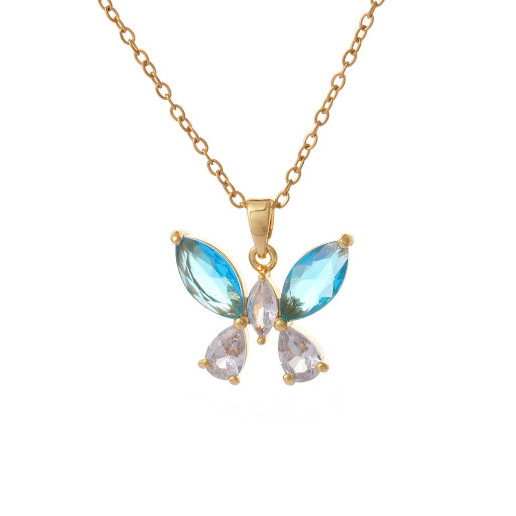 Sweet Colorful Zircon Butterfly Pendant Necklace Cute Stainless Steel Chain Jewelry Gifts for Women Teen Girls