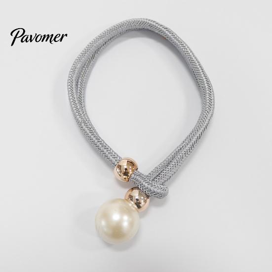 Faux Pearl Curtain Tieback 1Pc Tieback, Woven Rope Adjustable Holder, Stylish No Drill Tiebacks Bead End Draperies Holder for Living Room Bedroom