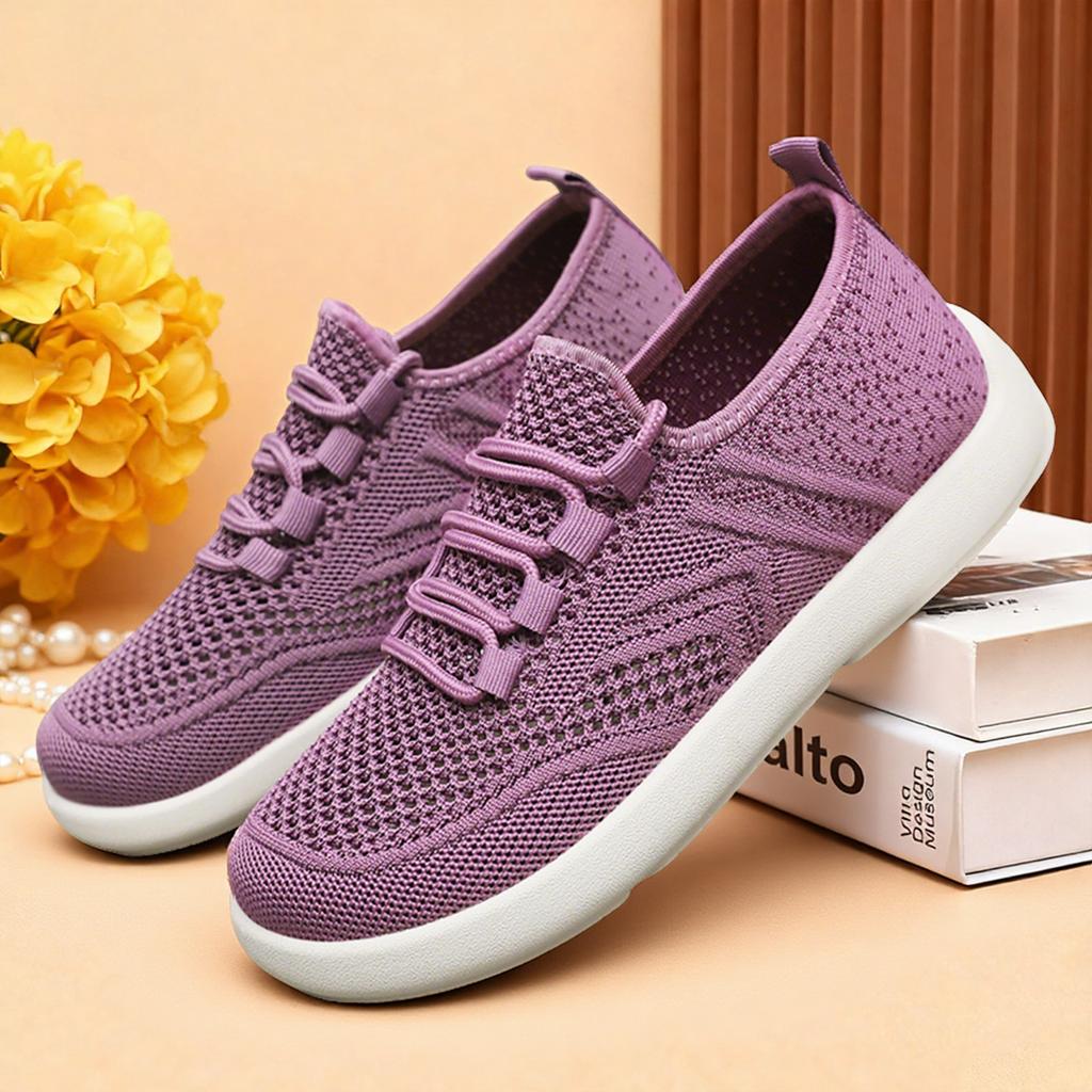 Women's shoes new flying woven casual shoes light breathable single shoes soft sole comfortable shoes women's simple lace-up mesh shoes