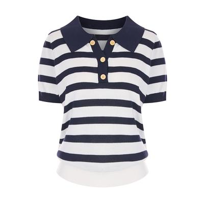 SELLY'S Striped Polo Collared Short Sleeve Knit_I6B-Ckn005