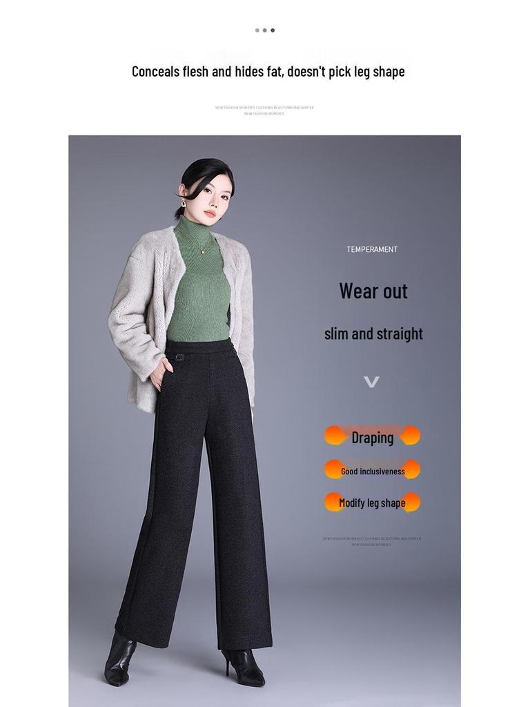 Women's Woolen High-Waisted Wide-Leg Pants: Winter 2025 Loose, Thick, Straight-Leg Casual Wear