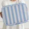 Stripe Ruffle Makeup Bag,Large Travel Cute Cosmetic Bag for Women Girls,Toiletry Bag Make Up Organizer 10.8 X 4.5 X 8 Inch (Blue Stripe)