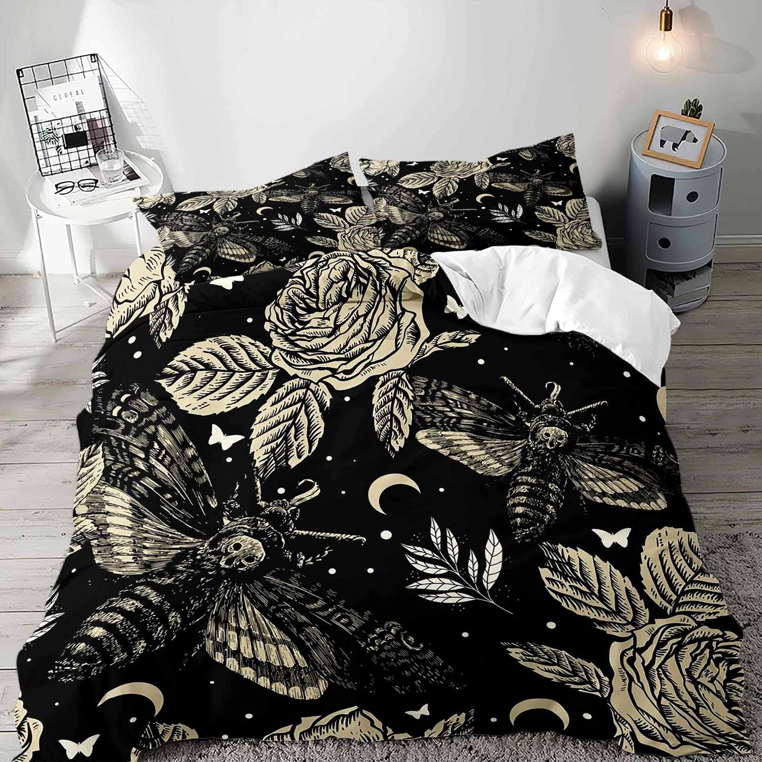 

Death Moth Soft Duvet Cover Set Quen Sized Dimensions Stars plus Mon Phase Space Warm Comforter Cover for Young Boys Abstract Exotic Aesthetic Beding 100*200cm Single
