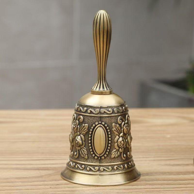 Bronze Retro Hand Crank Bell - Vintage Decorative Serving Bell for Home, Bar, or Restaurant.