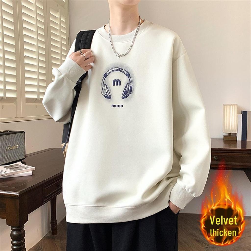 Men's Round Neck Hoodie, New Style: Spring, Autumn & Winter, Plus Velvet, Long Sleeve, Youth & Big Kids Trendy T-shirt