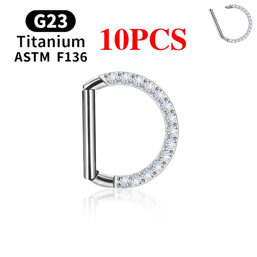 1/10 Stück F136 G23 Titan Nasenpiercing Ring D-Form Scharnier Segment CZ 16G Clicker Knorpel Tragus Helix Ohrringe Körperschmuck
