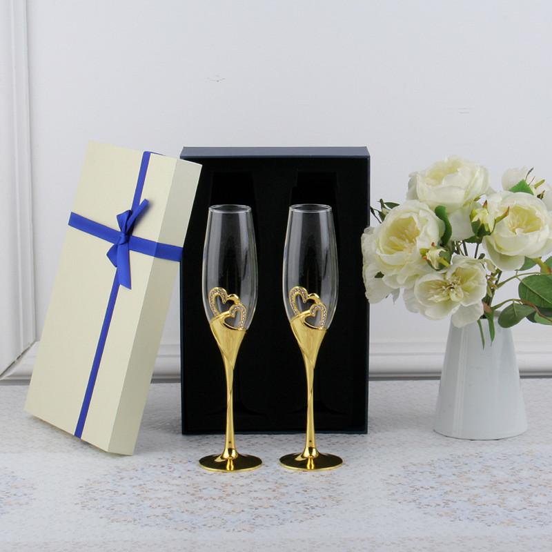 200 ml Champagnergläser aus Kristallglas für Hochzeiten, mit goldenem Metallständer, Flöten, Weingläser, Kelch, Party-Liebhaber, Valentinstagsgeschenke, 1–2 Stück