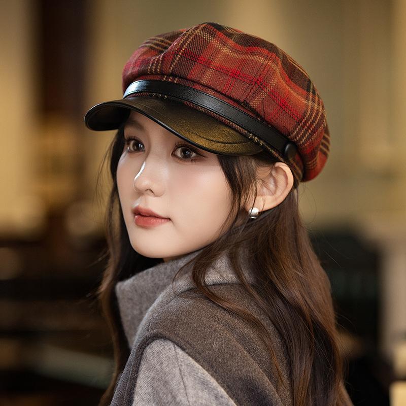 Flattening Cap Women, Beret Newsboy Hat for Small Face, British Style Autumn Winter Octagonal Hat