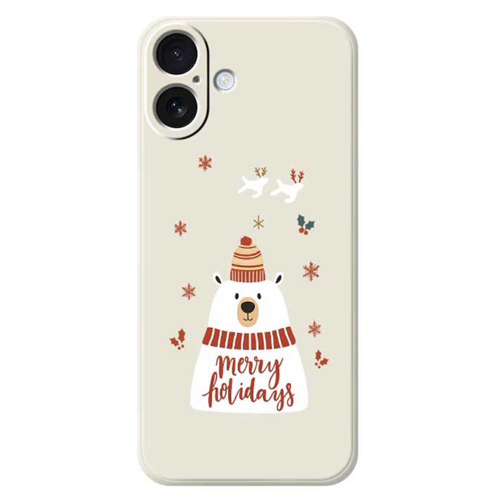 

For iPhone 17 Case Merry Holiday Bear Pattern Printing Straight Edge TPU Phone Back Cover Beige