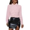 Elegantes Raff-Patchwork Lockeres Chiffon-Hemd Damen Langarm Bürobluse Süßes Revers Mode Frühling Herbst Freizeit Unifarbene Oberteile Neue Kleidung
