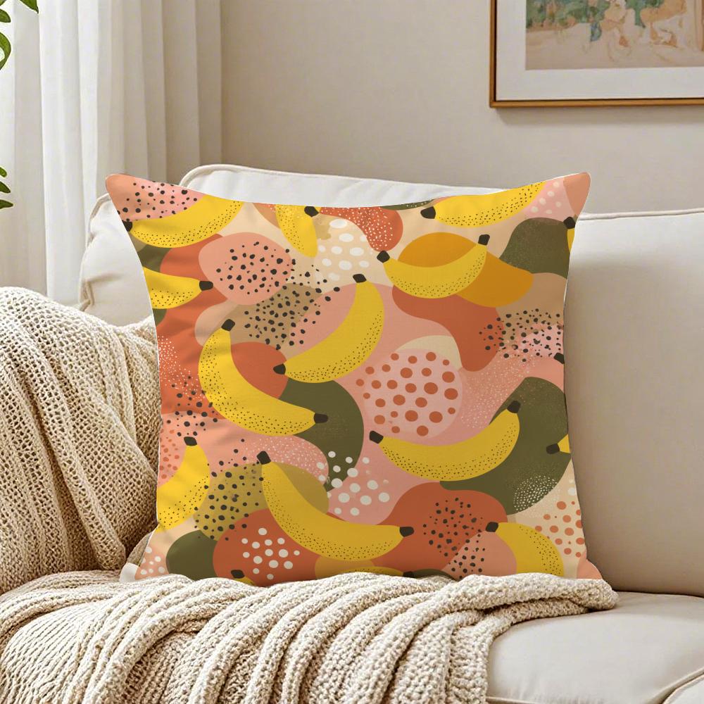 Banana Pop Art Pillow Case Double-Sided Plush Sofa Cushion Covers Organic Breathable Invisible Zipper