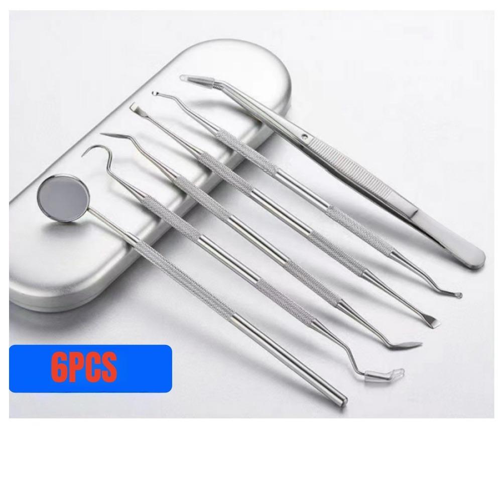 5pc/set Dental Mirror Stainless Steel Dental Dentist Prepared Tool Set Probe Tooth Care Kit Instrument Tweezer Hoe Sickle Scaler