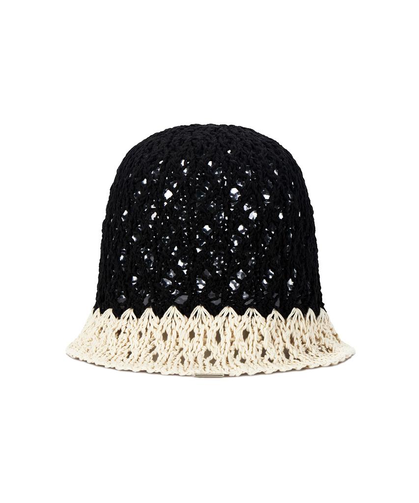 Bajal Metal Tip Crochet Two-Tone Bucket Hat Black